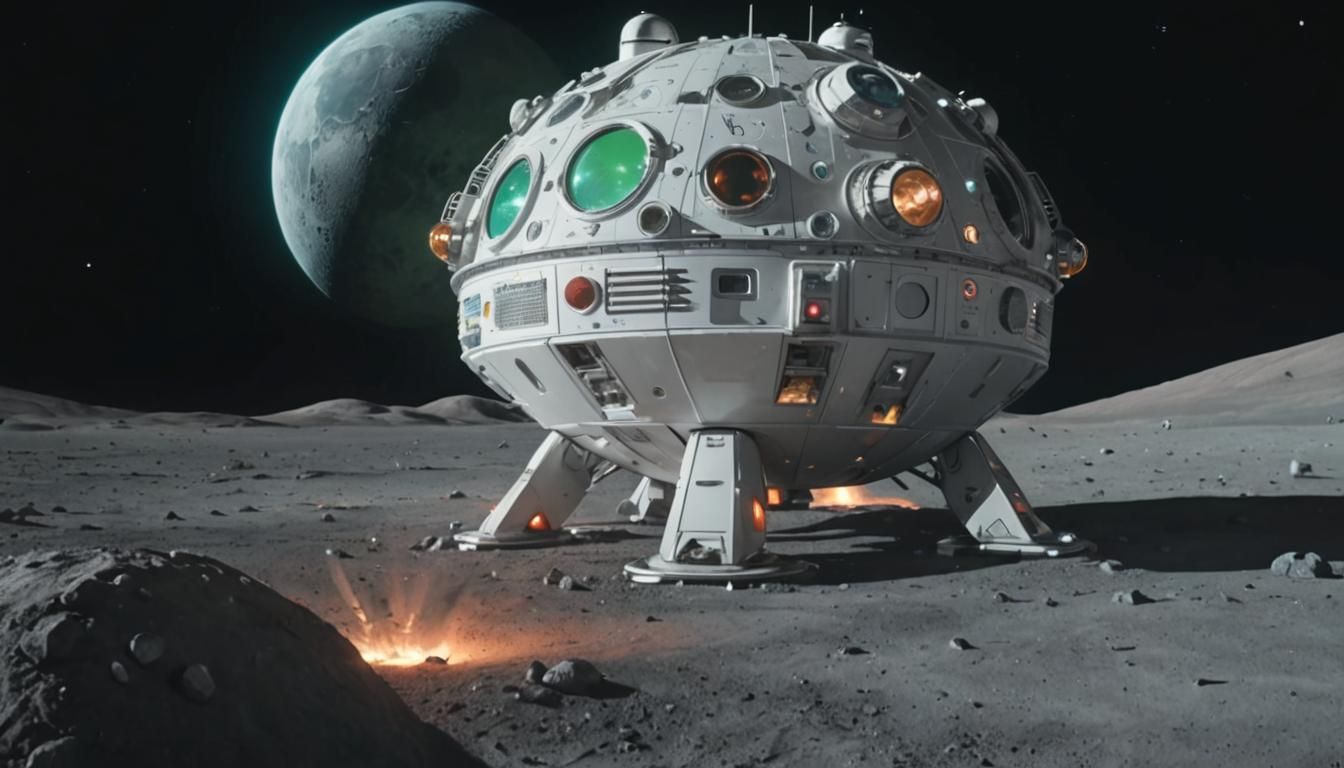 Retro-Futuristic Moon Hotel with Rover in 8K