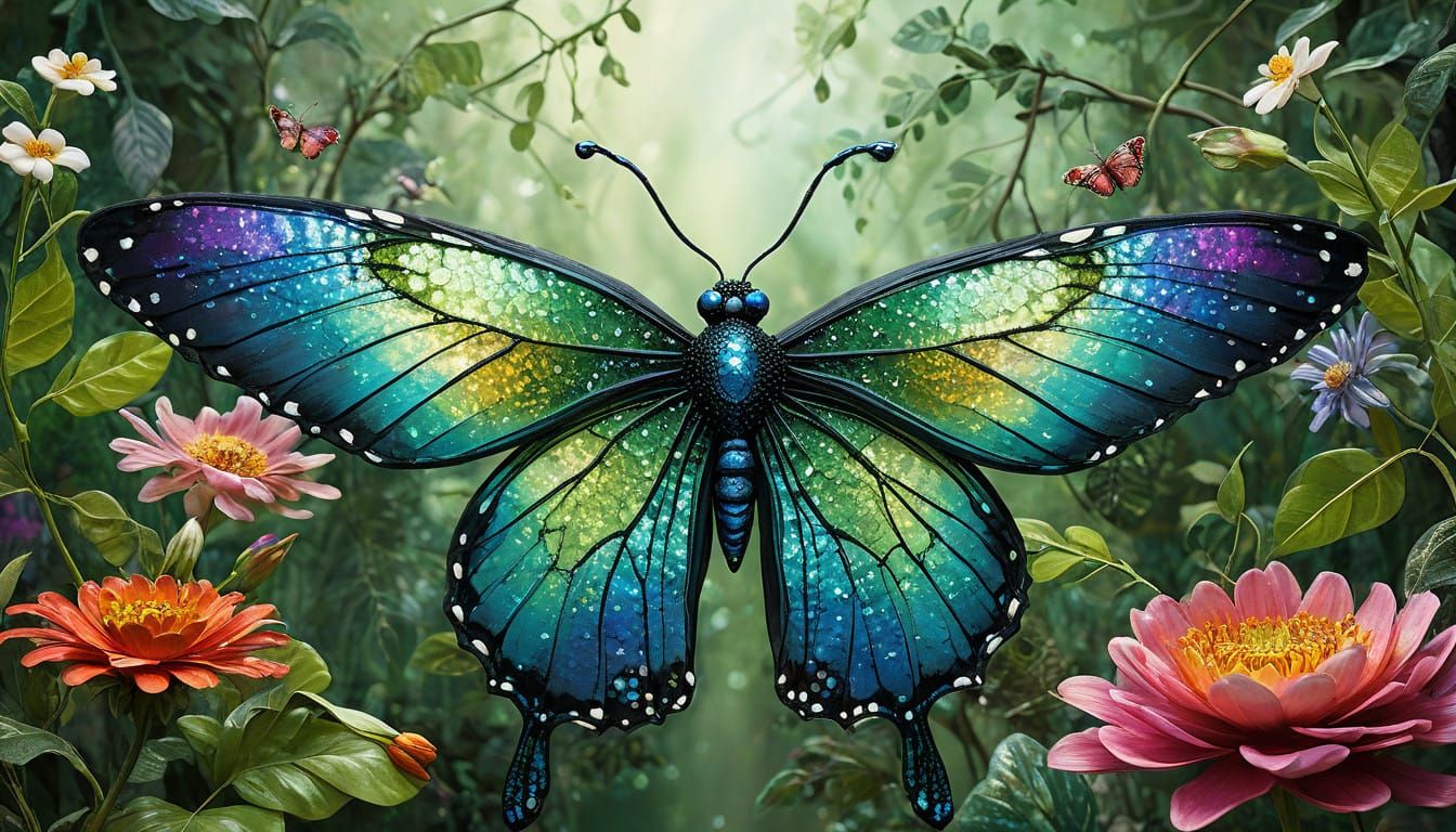 Luminous Butterfly in Whimsical Summer Scene