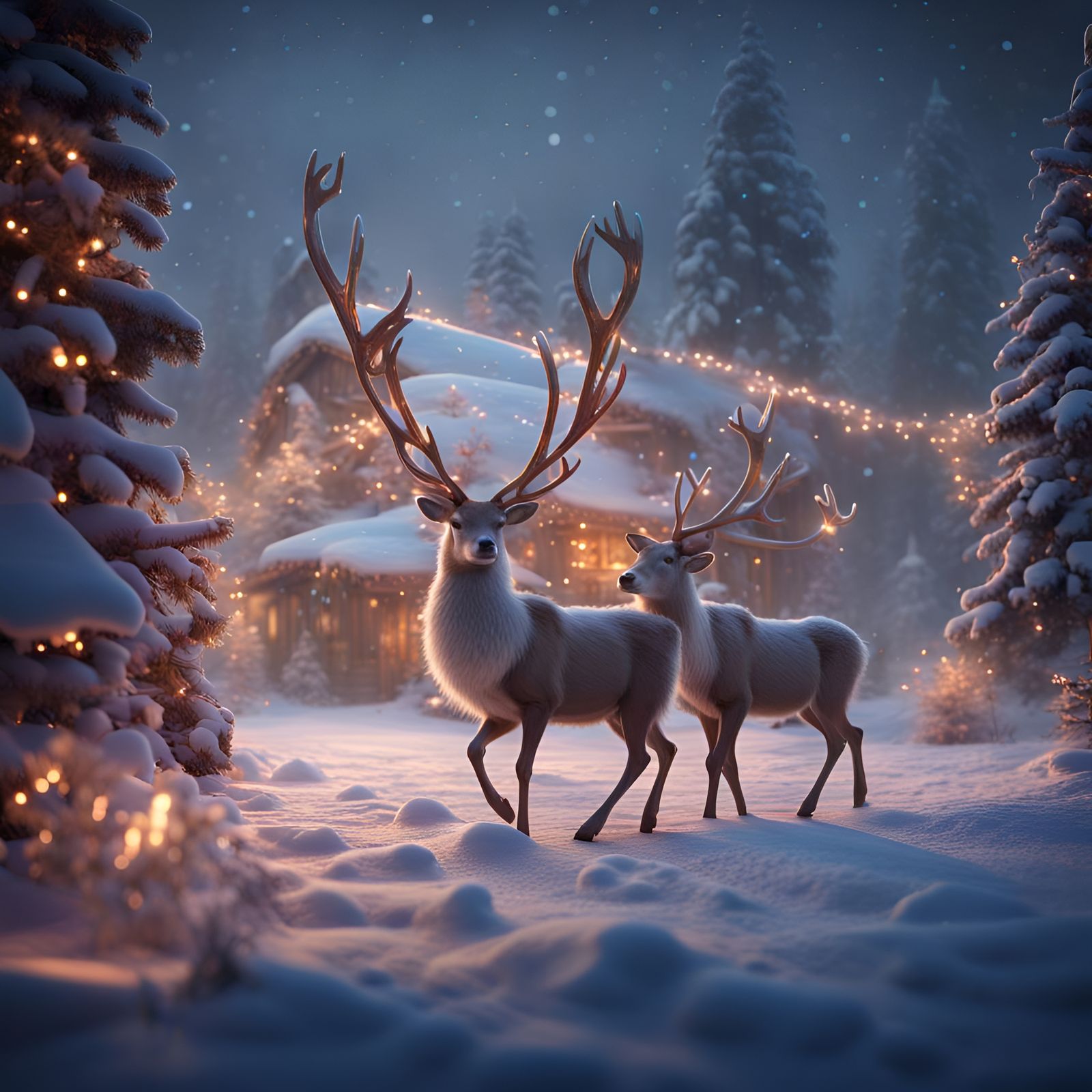 Holographic Santa and Reindeer Christmas Projection