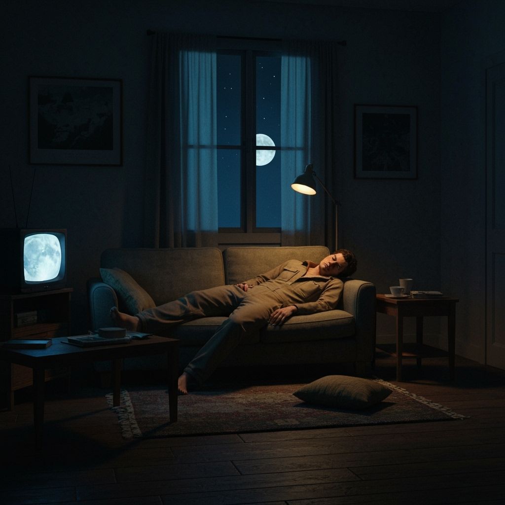 Man Passed Out on Couch in Dimly Lit Room