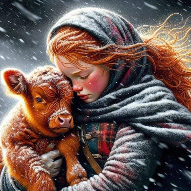Ethereal Highland Lass Braves the Snowstorm with Adorable Re...