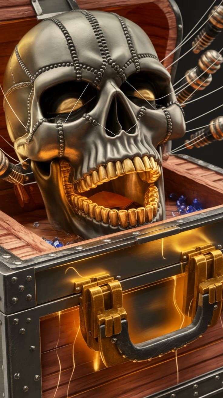 Skull Booby Trap Treasure Chest: Greg Rutkowski Style