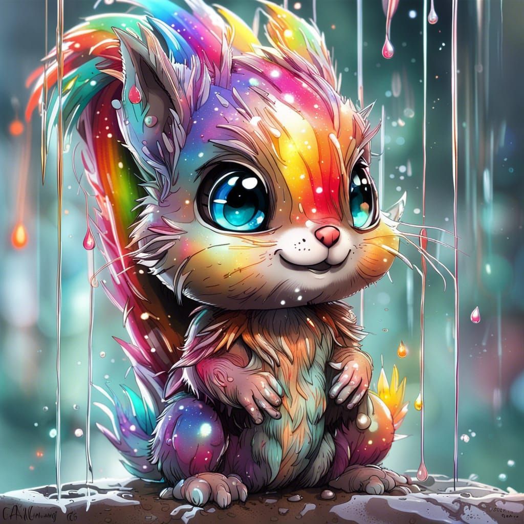 Rainbow Squirrel with Prismatic Eyes, Digital Art