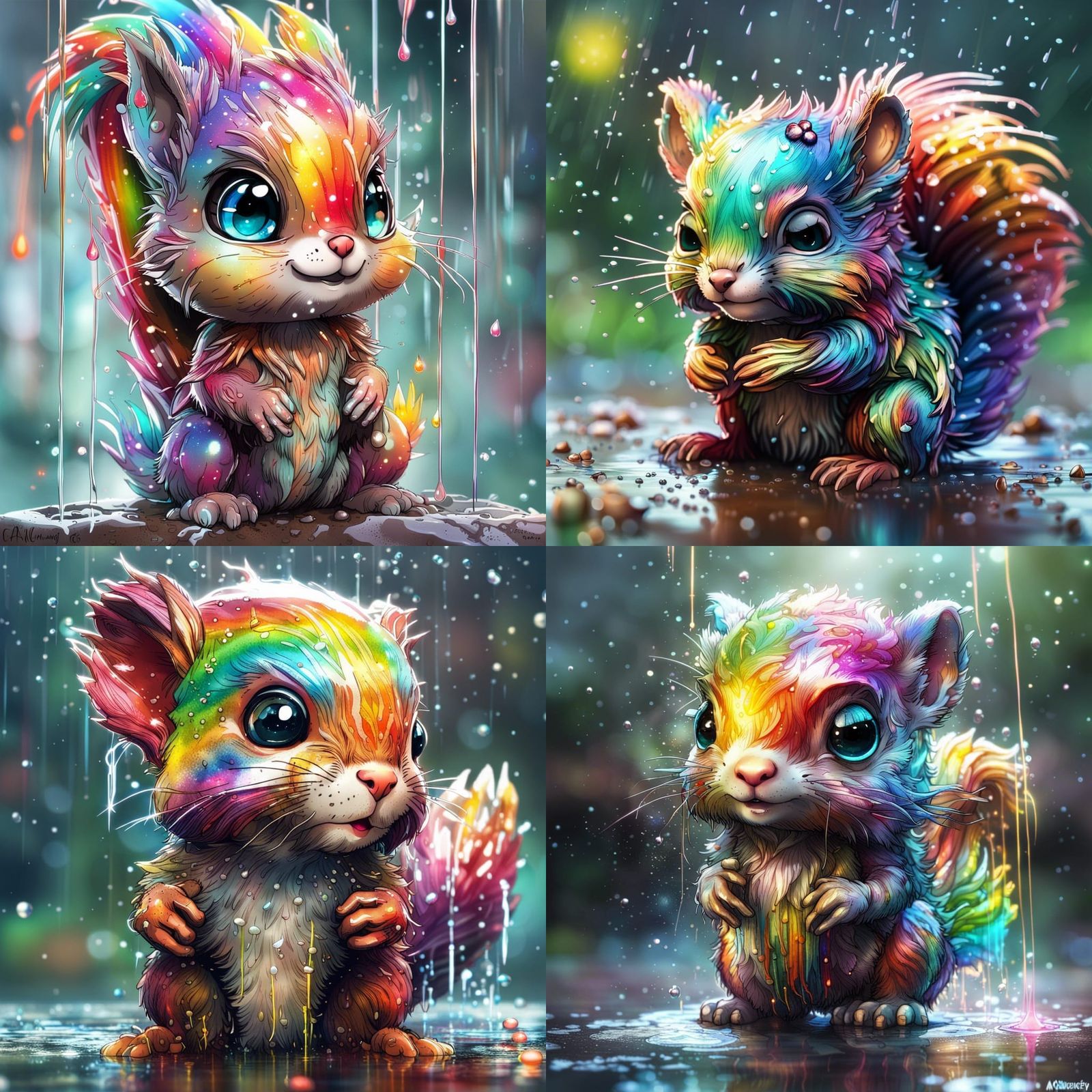 Rainbow Squirrel with Prismatic Eyes, Digital Art