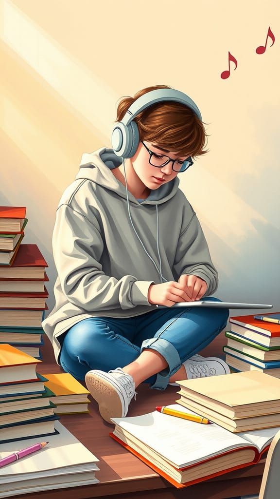 Serene Student in Cozy Learning Space
