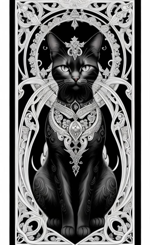 Elegant Tattooed Cat in Art Nouveau Poster