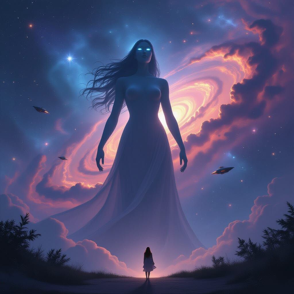 Ethereal Giantess in Cosmic Nebula