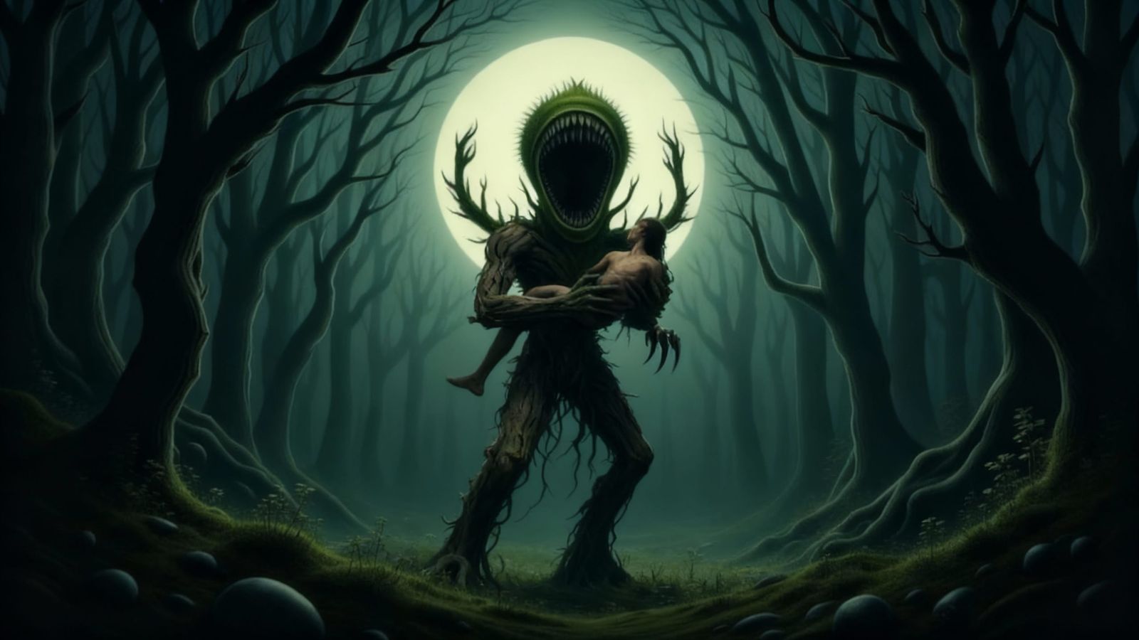 Carnivorous Plant in a Dark, Eerie Forest