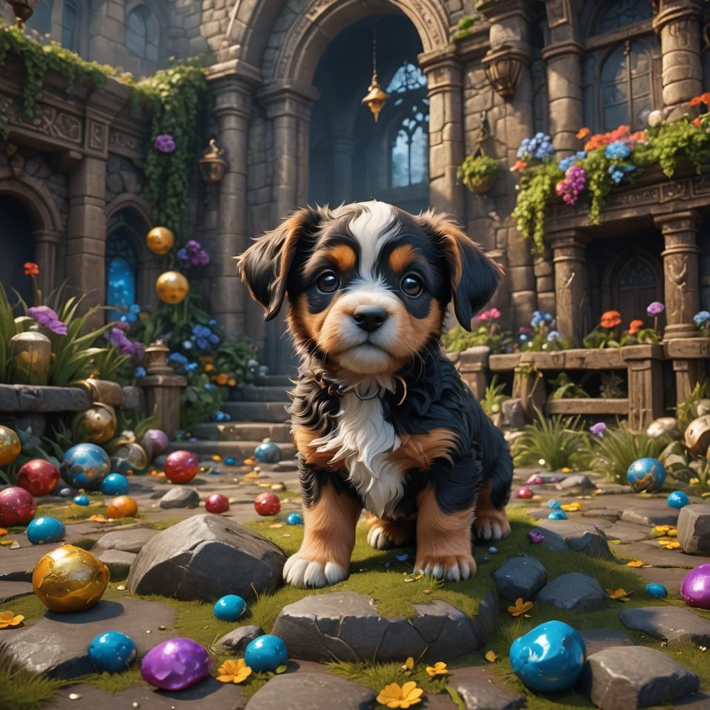 Cute Puppy in Detailed Matte Painting