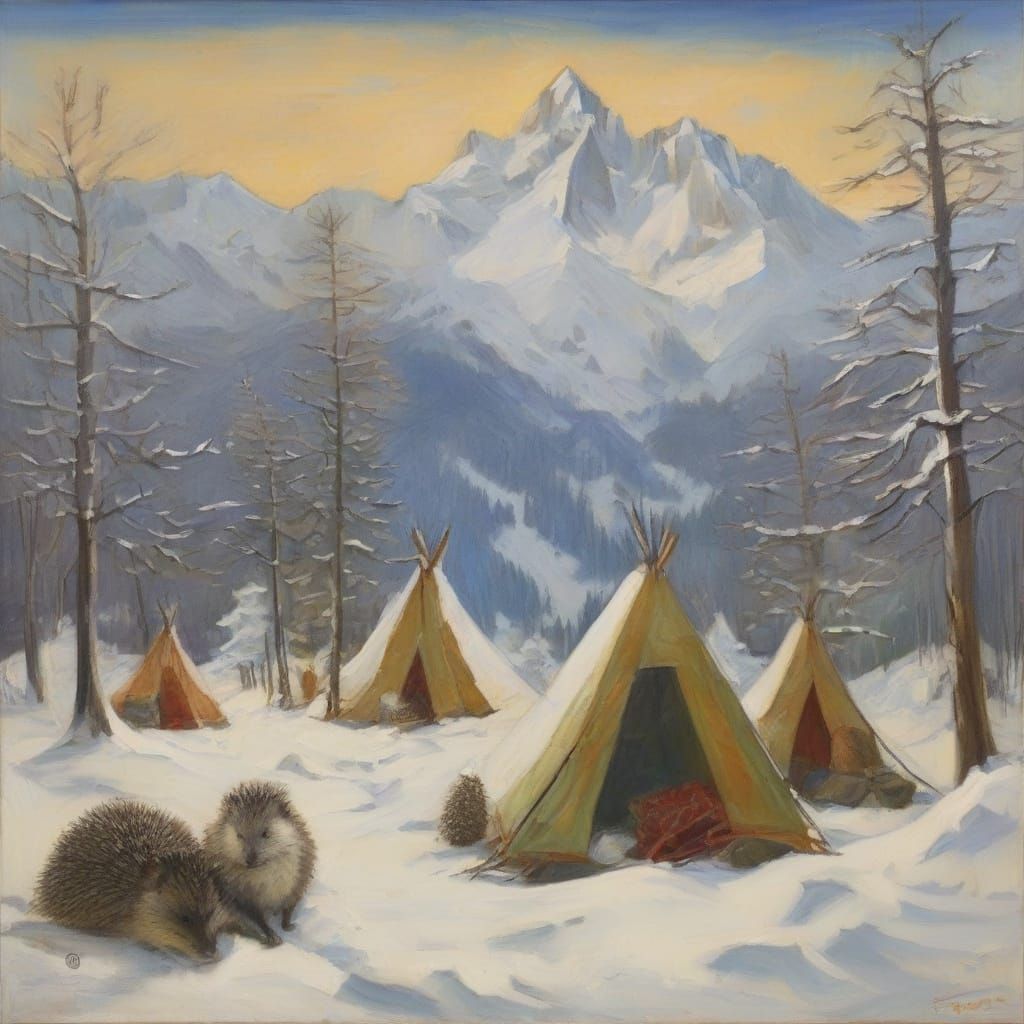Surreal Winter Camp Scene in the Alps