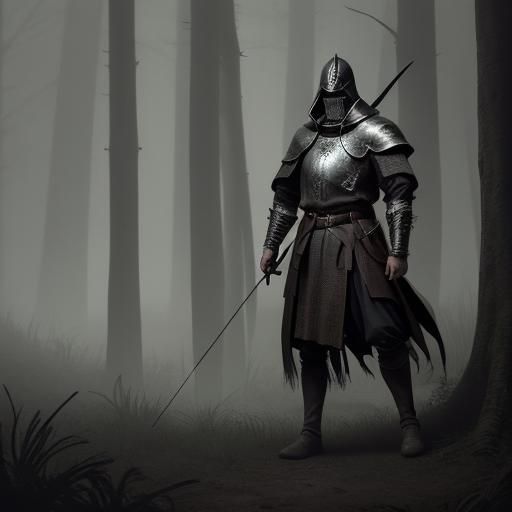 Medieval Warrior with Crossbow in Dark Fantasy Forest