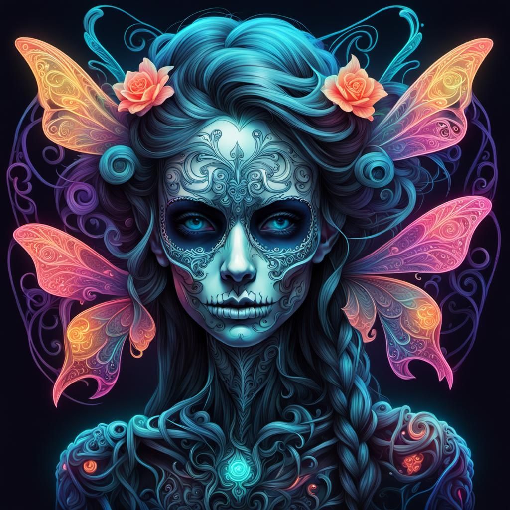 Distorted Reality with Neon Fairy in Dreamlike Style