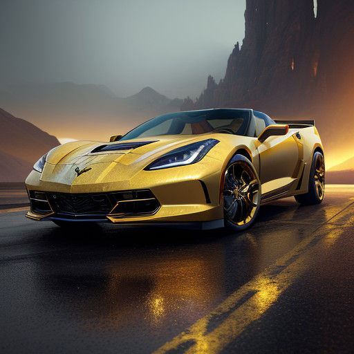 Luxurious 24k Gold Corvette in a Dreamlike Environment