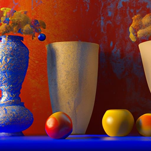 Still Life with Fruit, Flowers, and Geometric Wall