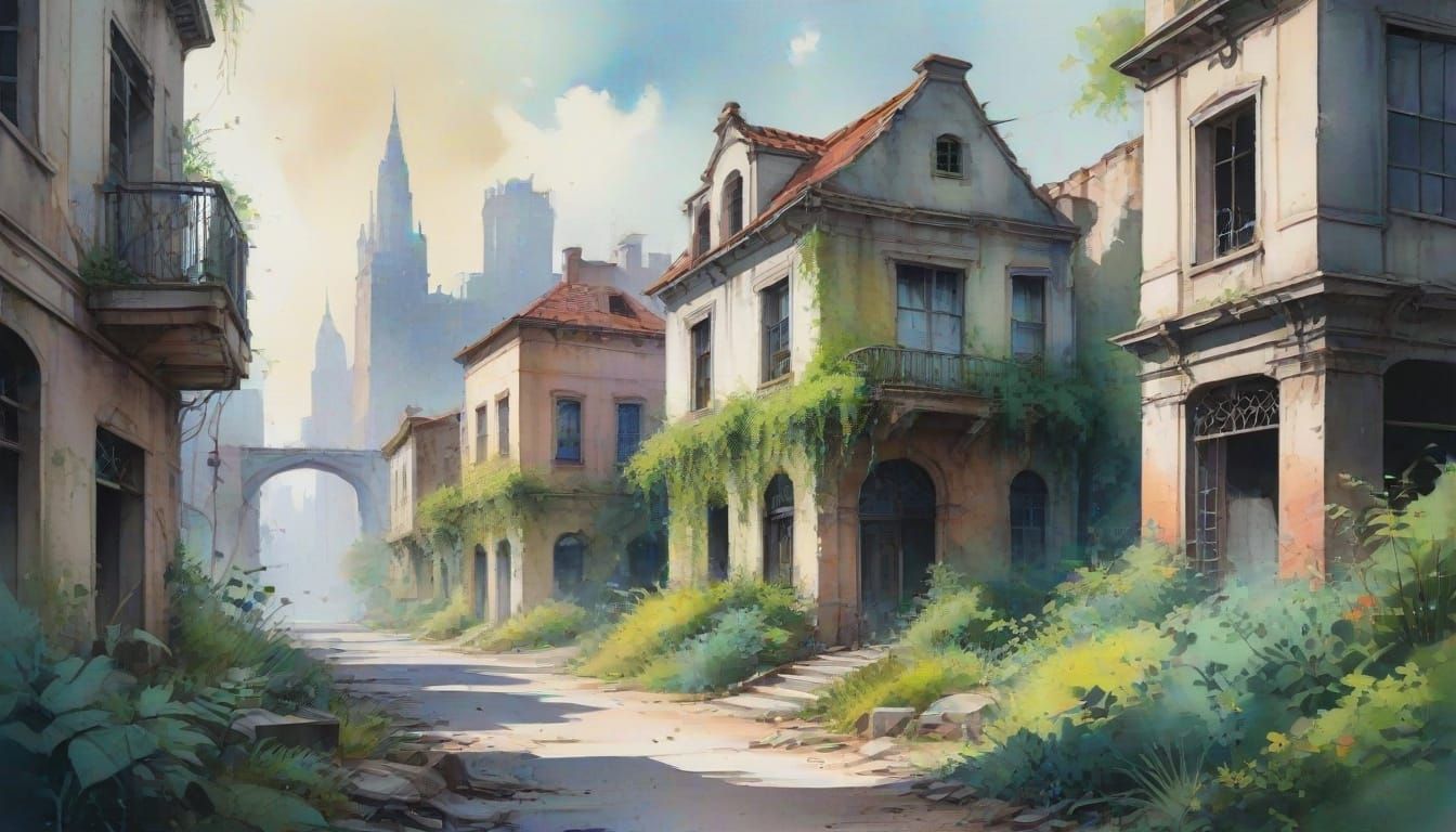 Whimsical Watercolor Ruins Bloom with Vibrant Life