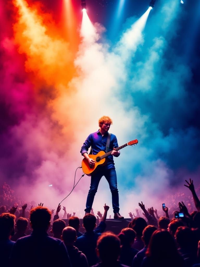 Ed Sheeran Live Concert Digital Painting in Ink Splatter Sty...