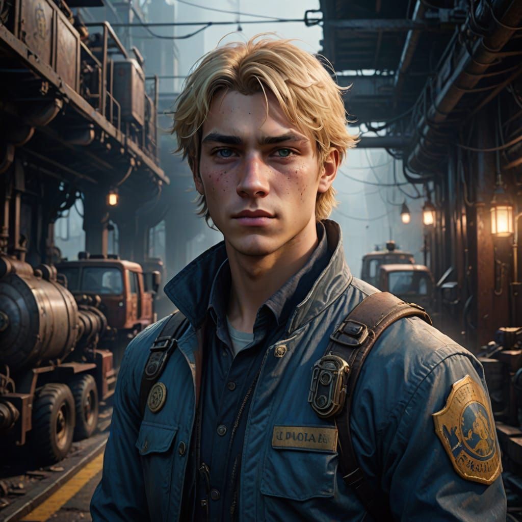 teenage man, smug, short straight blond hair like hay, portrait, ugly