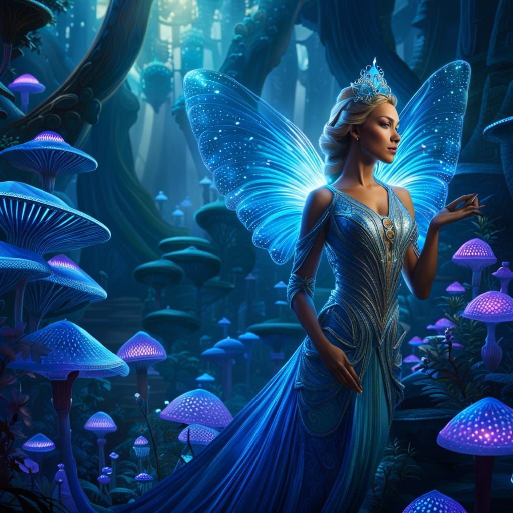 Glass Fairy Goddess in Fractal Mushroom World