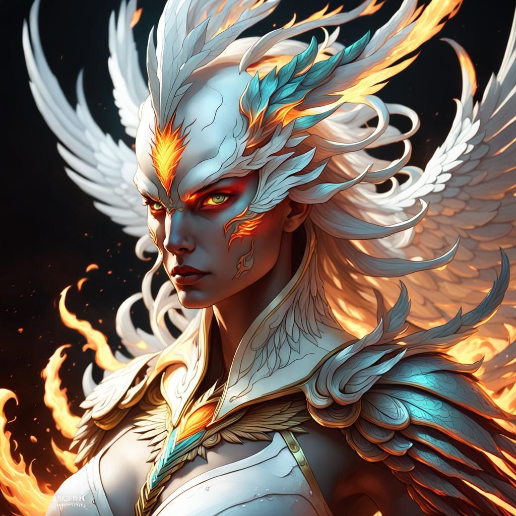 Demonic White-Flamed Phoenix Portrait