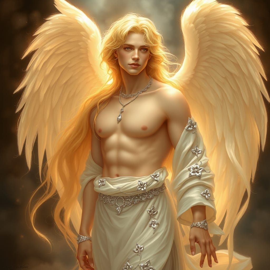 Ethereal Androgynous Angel in a Mystical Scene