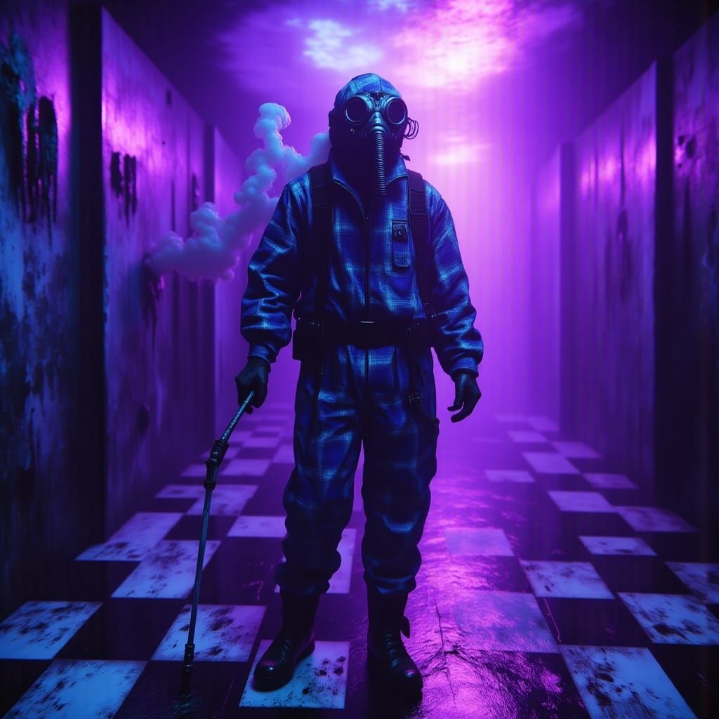 Checkered Figure in Futuristic Neon Glow