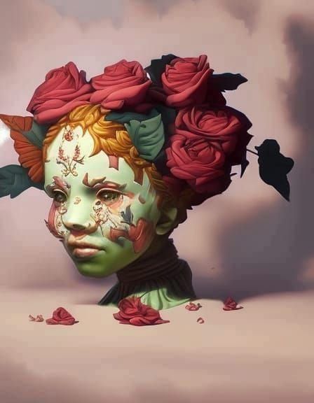 Woman Surrounded by Hyperdetailed Pink Roses