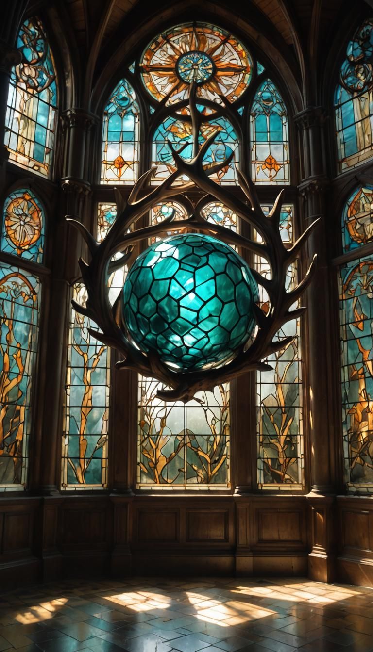 Teal Orb and Antler in Gothic Setting