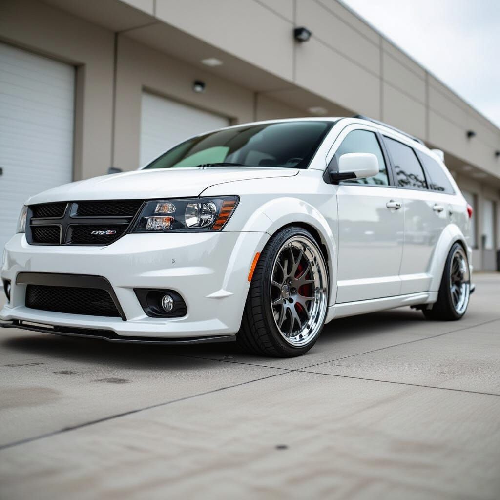 Slammed White Dodge Journey Racing Truck