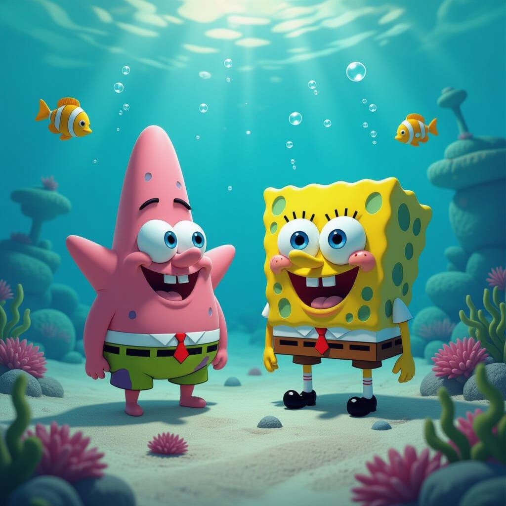 SpongeBob & Patrick in Surreal Underwater World
