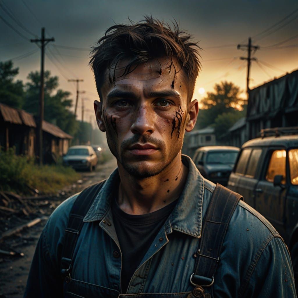 Radioactive Ukrainian Man: Hyperrealistic Cinematic Portrait