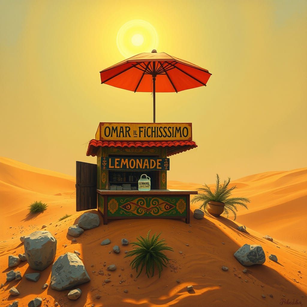 Vibrant Oasis in the Desert, with Colorful Kiosk and Enchant...