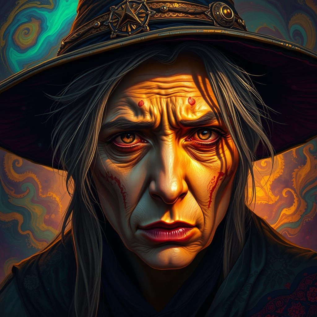 The Witch's Turmoil: A Hyperrealistic Portrayal