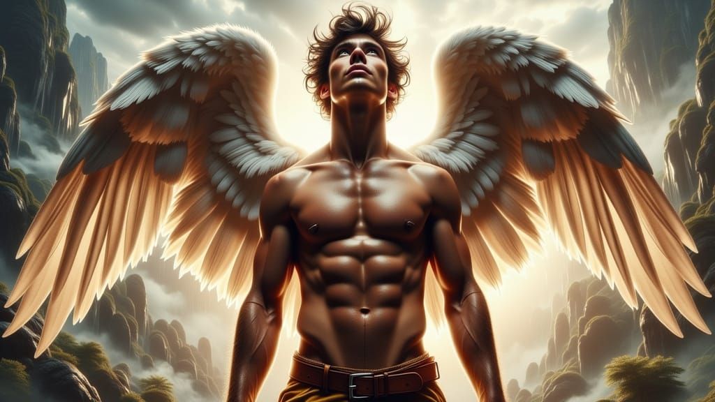 Chiseled Angel in Hyperreal Oil Painting