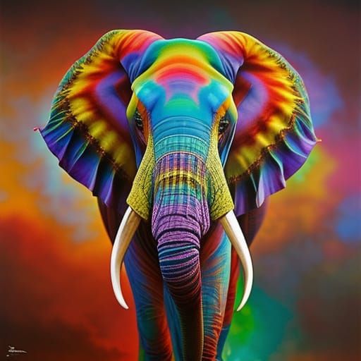 Psychedelic Cosmic Elephant Portrait in Photorealistic Style