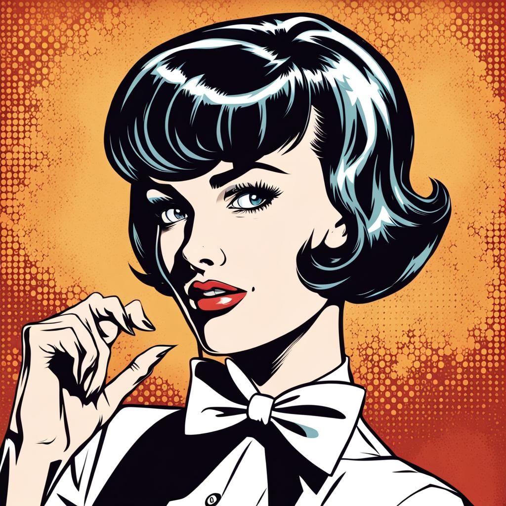 Retro Comic Book Style Woman with Bowtie