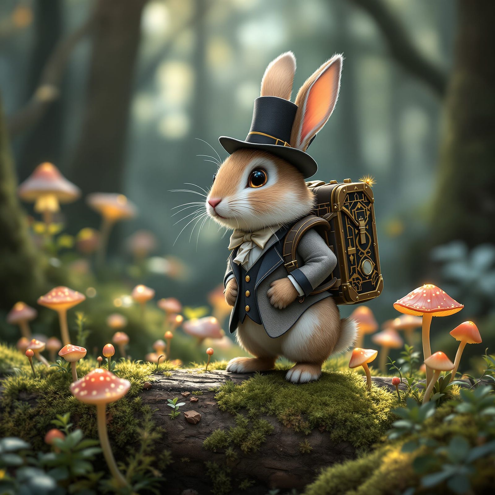 Whimsical Rabbit Adventurer in Art Deco Style