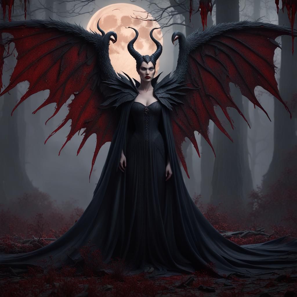 Maleficent in Dark Fairy Tale Forest Scene