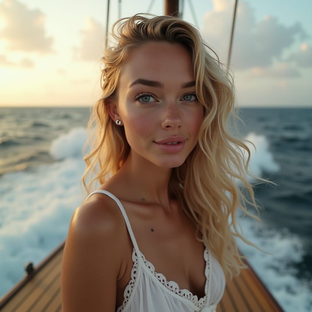 Blonde Woman on Cruise Ship at Golden Hour