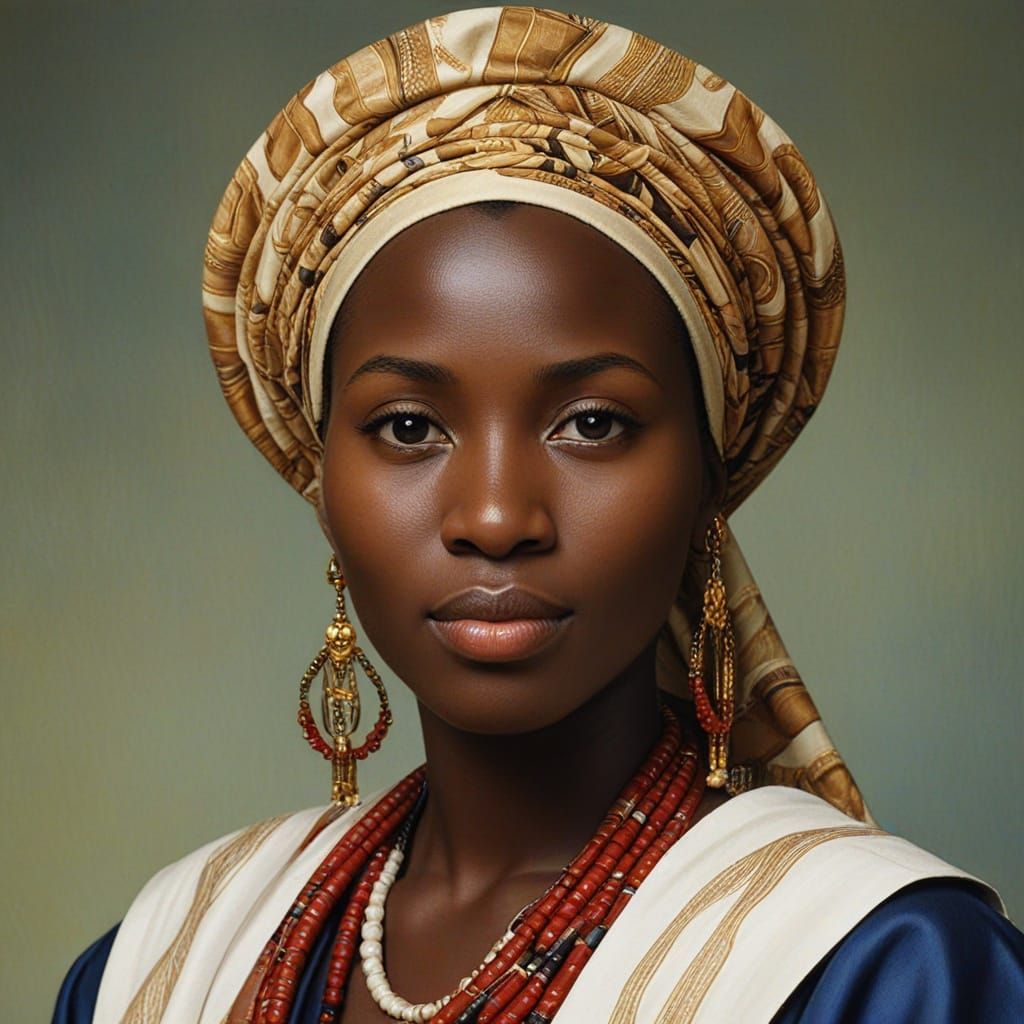 Kenyan Luo Woman Portrait in Botticelli Oil Painting Style