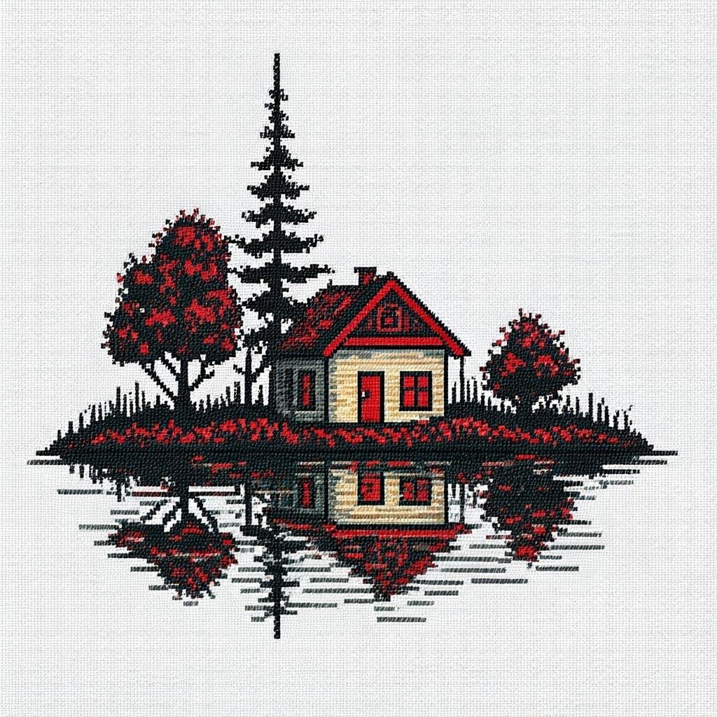 Surreal Ukrainian Landscape with Stylized Trees and Shorelin...