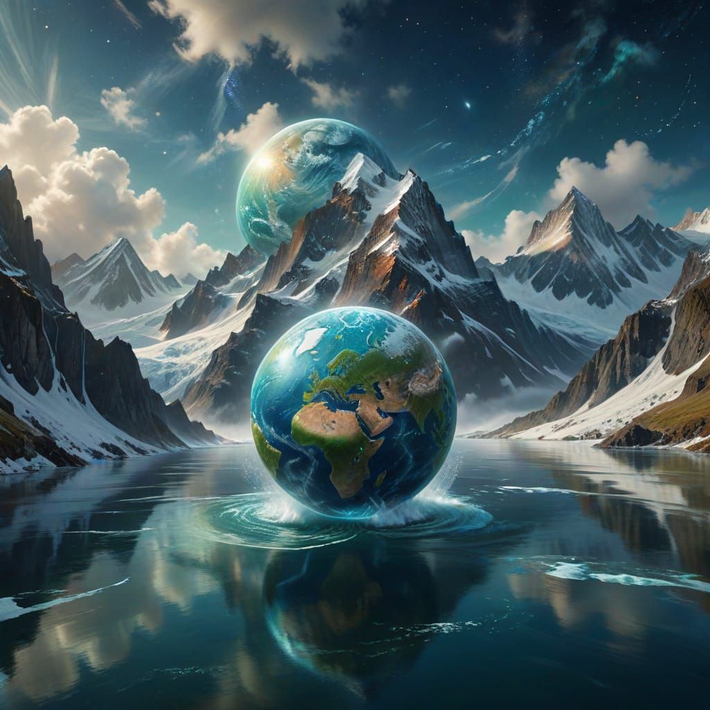 Majestic Blue and Green Earth in Vibrant Oil Painting