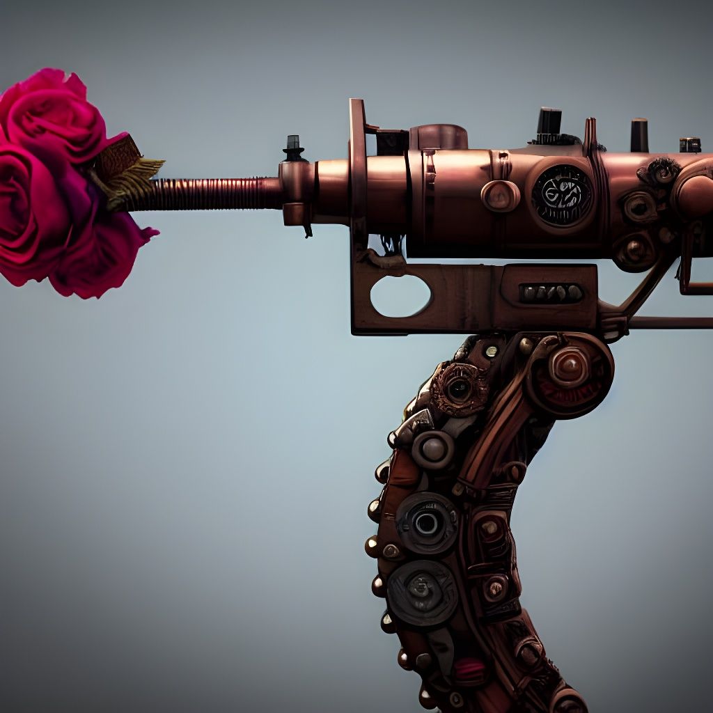 Steampunk Gun Fires Wilted Rose: Detailed Matte Painting