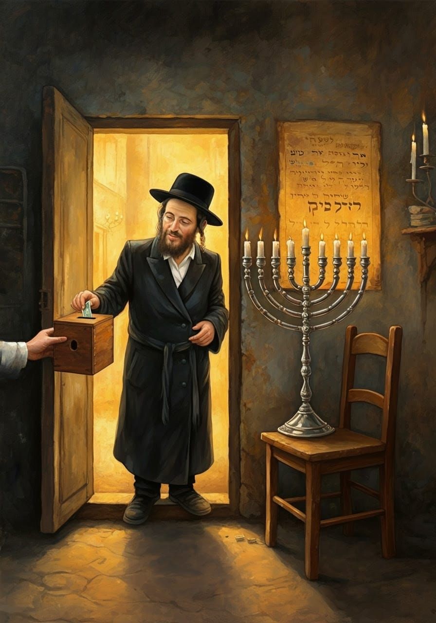 Devout Hasidic Man in Traditional Shabbat Attire at Home Thr...