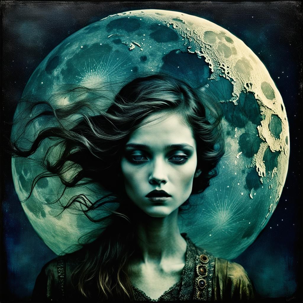 Surreal Moonlit Desire in Mixed Media Collage