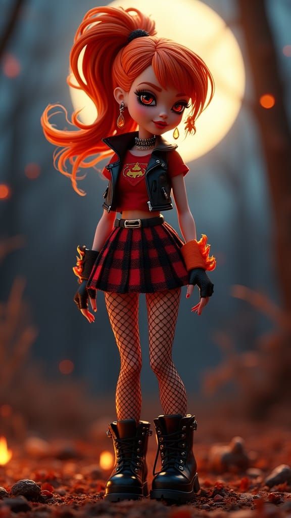Fiery Red Skinned Fire Nymph Monster High Doll in Dark, Cree...