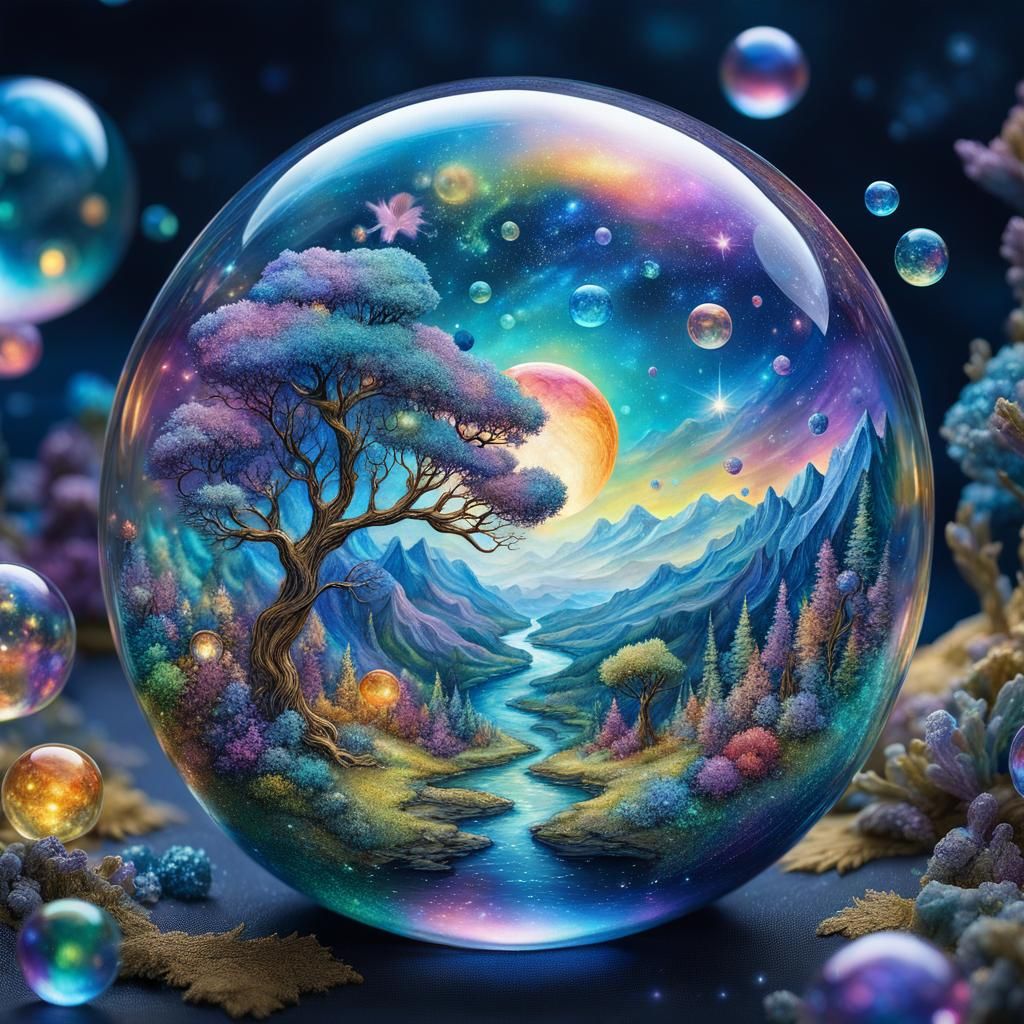 Miniature Iridescent World in a Bubble