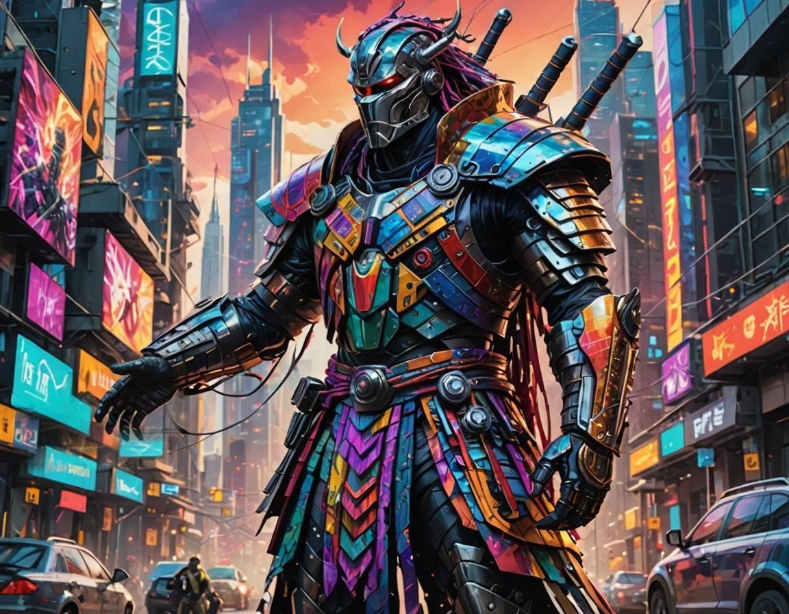 Futuristic Polyester Warrior Directing Traffic