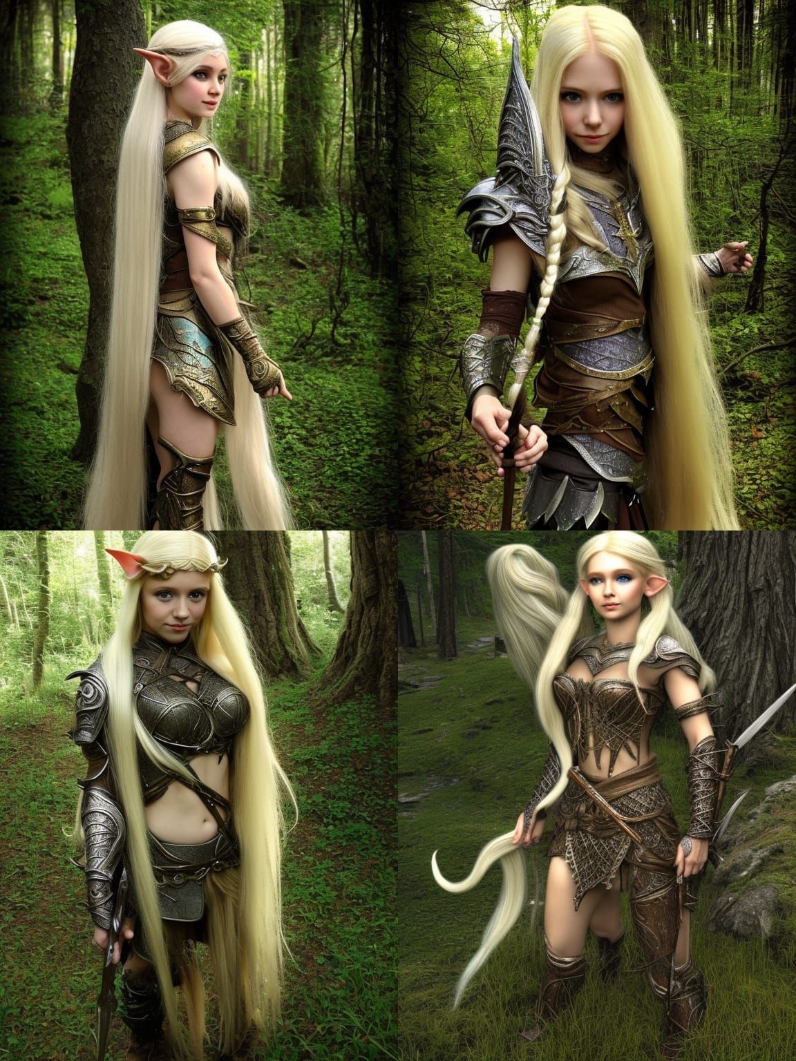 Elven Maiden in Scale Armor on Forest Road