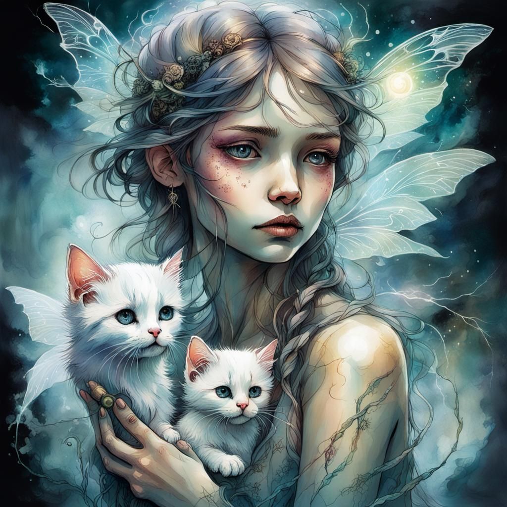 Fairy's Surprise: Kitten in Iridescent Mist