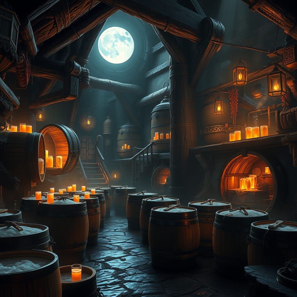 Mystical Moonlit Brew Hall in Fantasy Style